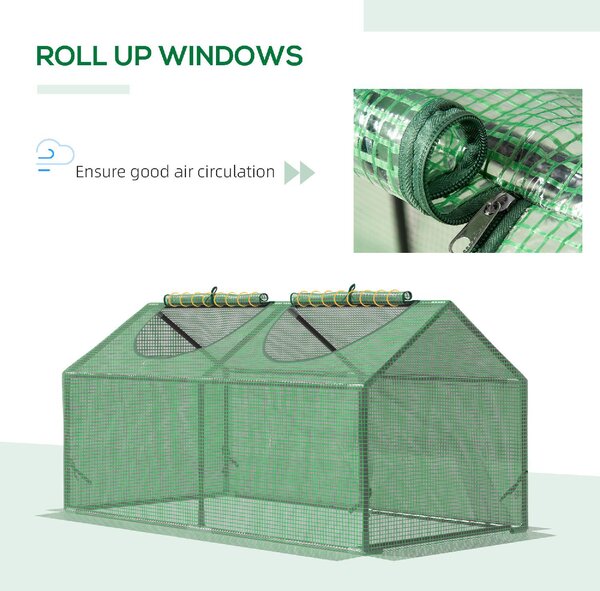 VivaGarden Mini Serra da Giardino con Copertura in PE e 2 Finestre Avvolgibili 120x60x60 cm colore Verde - 888VG03
