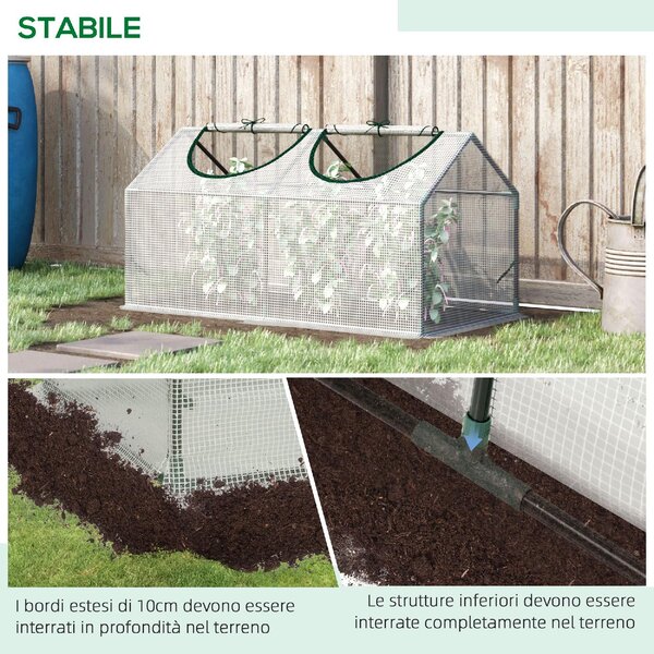 VivaGarden Mini Serra da Giardino con Copertura in PE e 2 Finestre Avvolgibili 120x60x60 cm colore Bianco - 368V03WT845