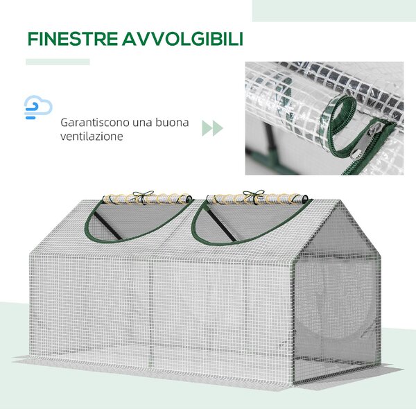 VivaGarden Mini Serra da Giardino con Copertura in PE e 2 Finestre Avvolgibili 120x60x60 cm colore Bianco - 368V03WT845