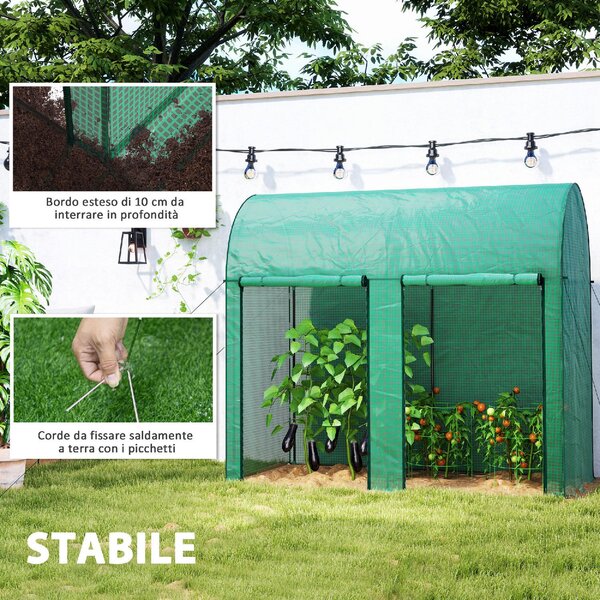 VivaGarden Mini Serra da Giardino da 2 m 2 Porte Avvolgibili Copertura in PE 140g/m Anti-UV 2x1x1.78 m colore Verde