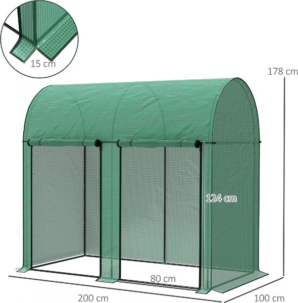 VivaGarden Mini Serra da Giardino da 2 m 2 Porte Avvolgibili Copertura in PE 140g/m Anti-UV 2x1x1.78 m colore Verde