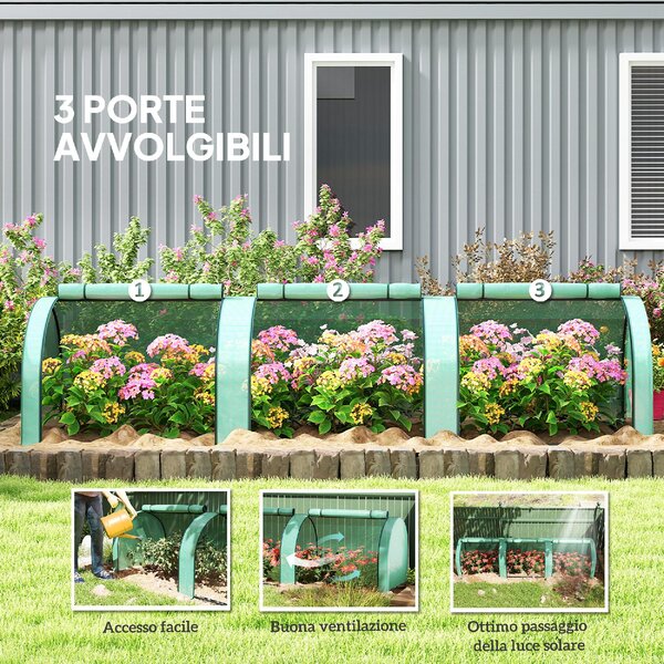 VivaGarden Mini Serra da Giardino in Acciaio e Plastica PP con Porte Avvolgibili 3x1x0.8 m colore Verde