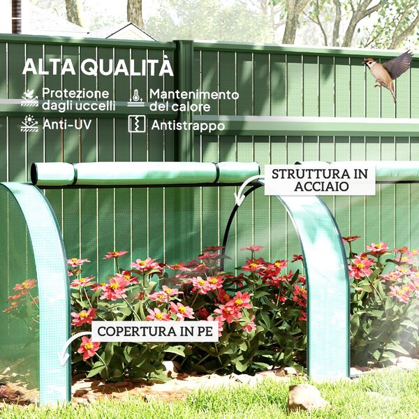 VivaGarden Mini Serra da Giardino in Acciaio e Plastica PP con Porte Avvolgibili 3x1x0.8 m colore Verde