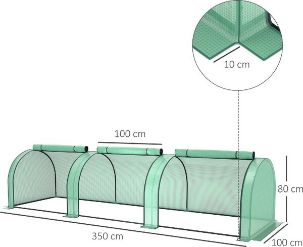 VivaGarden Mini Serra da Giardino in Acciaio e Plastica PP con Porte Avvolgibili 3x1x0.8 m colore Verde