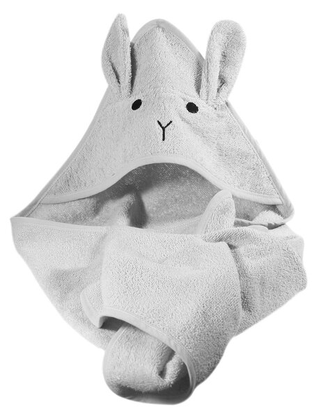 Asciugamano con cappuccio da bambini grigio in cotone 76x76 cm Rabbit – Kindsgut