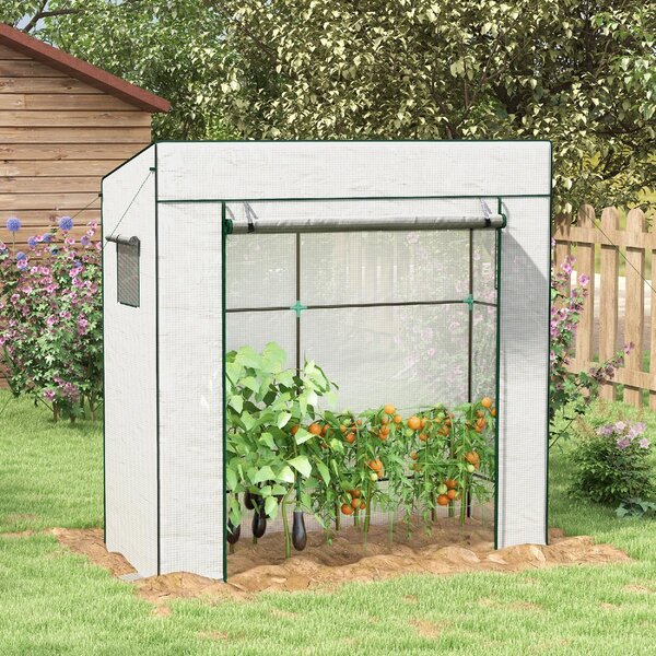 VivaGarden Mini Serra da Giardino per Piante con 2 Finestre Laterali a Rete e Ingresso Avvolgibile in PE e Acciaio 196x77x197 cm colore Bianco