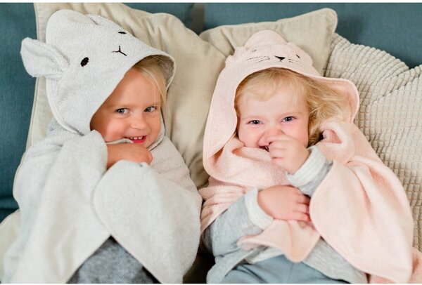 Asciugamano con cappuccio da bambini grigio in cotone 76x76 cm Rabbit – Kindsgut