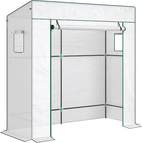 VivaGarden Mini Serra da Giardino per Piante con 2 Finestre Laterali a Rete e Ingresso Avvolgibile in PE e Acciaio 196x77x197 cm colore Bianco