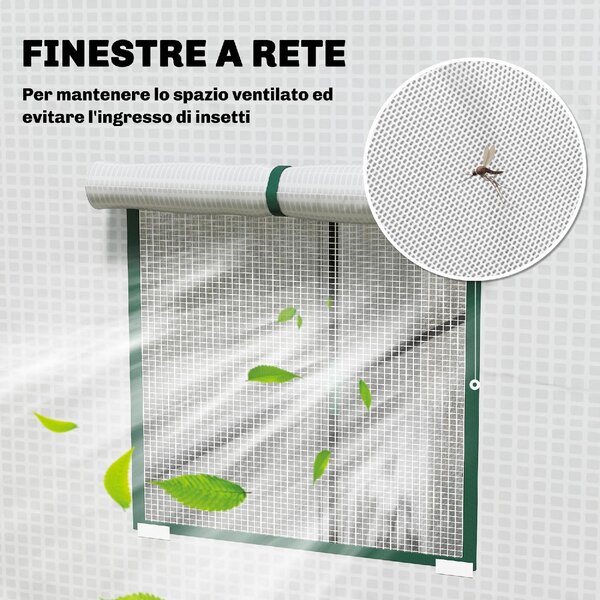 VivaGarden Mini Serra da Giardino per Piante con 2 Finestre Laterali a Rete e Ingresso Avvolgibile in PE e Acciaio 196x77x197 cm colore Bianco
