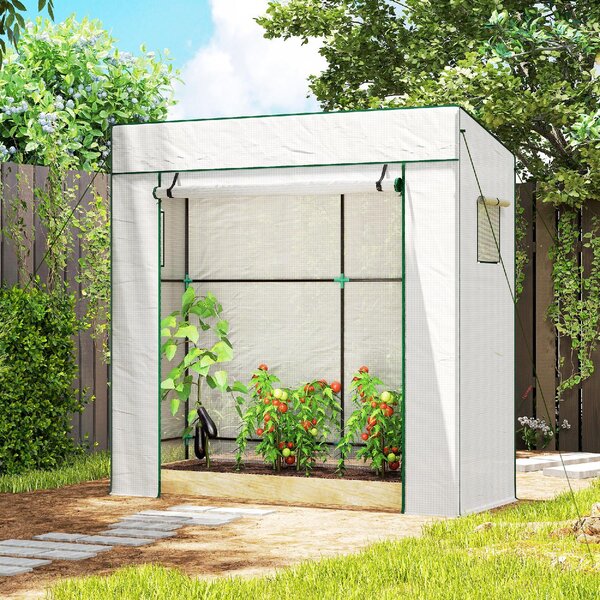 VivaGarden Mini Serra da Giardino per Piante con 2 Finestre Laterali a Rete e Ingresso Avvolgibile in PE e Acciaio 196x77x197 cm colore Bianco