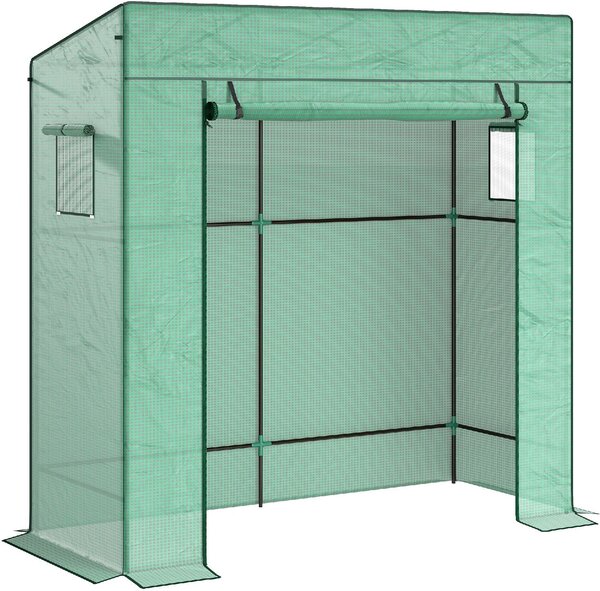 VivaGarden Mini Serra da Giardino per Piante con 2 Finestre Laterali a Rete e Ingresso Avvolgibile in PE e Acciaio 196x77x197 cm colore Verde
