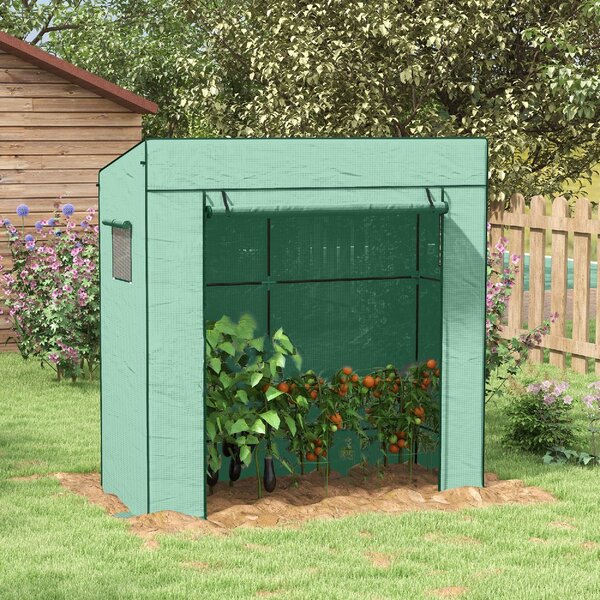 VivaGarden Mini Serra da Giardino per Piante con 2 Finestre Laterali a Rete e Ingresso Avvolgibile in PE e Acciaio 196x77x197 cm colore Verde