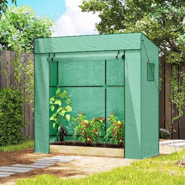 VivaGarden Mini Serra da Giardino per Piante con 2 Finestre Laterali a Rete e Ingresso Avvolgibile in PE e Acciaio 196x77x197 cm colore Verde