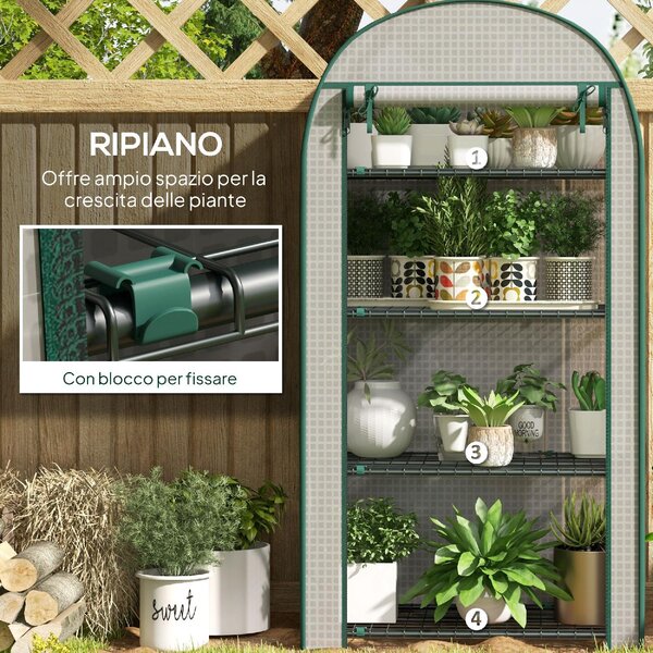 VivaGarden Mini Serra da Giardino Verticale con 4 Ripiani in Metallo e Copertura in PE 80x50x160 cm colore Bianco