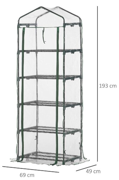 Brugel Mini Serra per Piante a 5 Ripiani in Acciaio con Copertura in PVC 69x49x193cm - 383V01845
