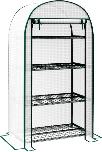 VivaGarden Mini Serra da Giardino Verticale con 4 Ripiani in Metallo e Copertura in PE 80x50x160 cm colore Bianco