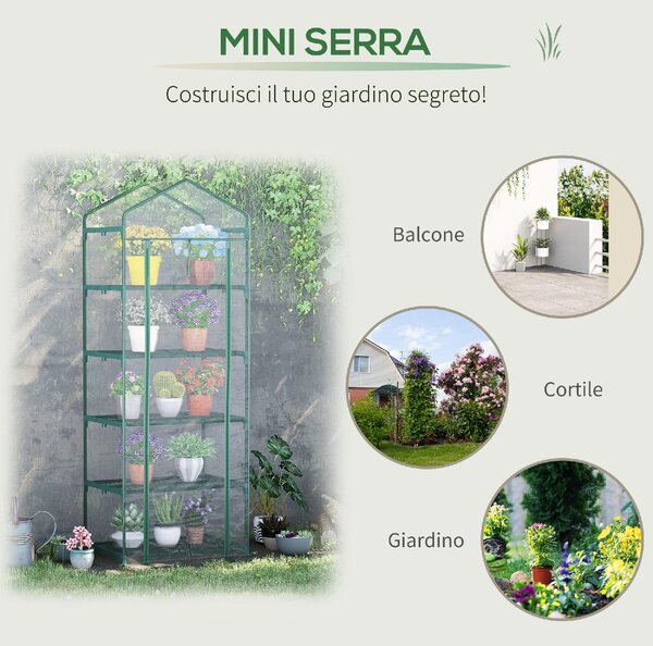 Brugel Mini Serra per Piante a 5 Ripiani in Acciaio con Copertura in PVC 69x49x193cm - 383V01845