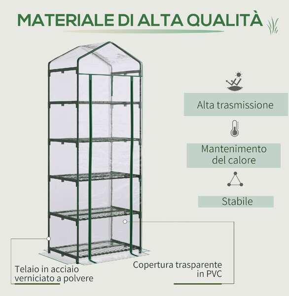 Brugel Mini Serra per Piante a 5 Ripiani in Acciaio con Copertura in PVC 69x49x193cm - 383V01845