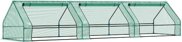 VivaGarden Mini Serra per Piante Impermeabile con 3 Ingressi Avvolgibili in Acciaio e PE 400x100x80 cm colore Verde - 1GNJ610