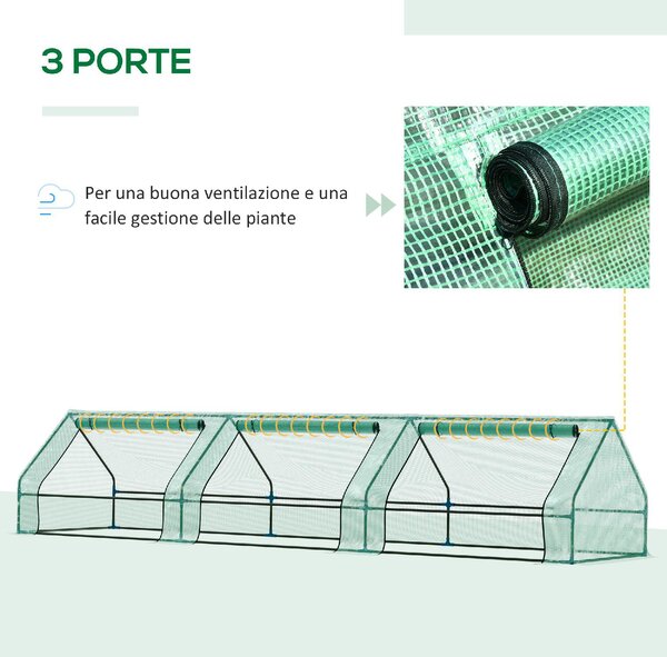 VivaGarden Mini Serra per Piante Impermeabile con 3 Ingressi Avvolgibili in Acciaio e PE 400x100x80 cm colore Verde - 1GNJ610