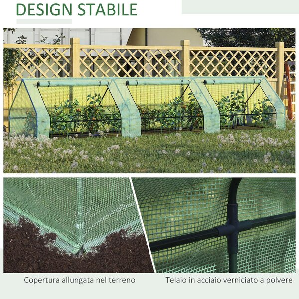 VivaGarden Mini Serra per Piante Impermeabile con 3 Ingressi Avvolgibili in Acciaio e PE 400x100x80 cm colore Verde - 1GNJ610