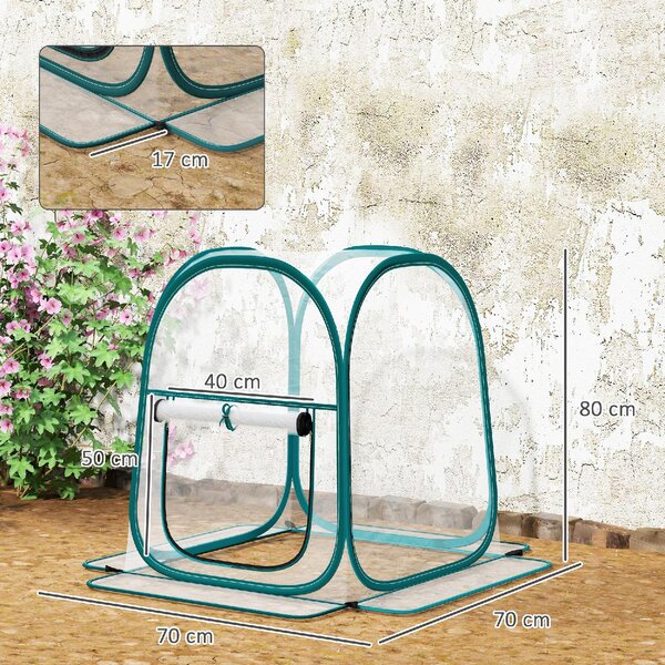 VivaGarden Mini Serra Pop Up con Copertura in Plastica Finestra Avvolgibile e Borsa 70x70x80 cm Trasparente - K671CR