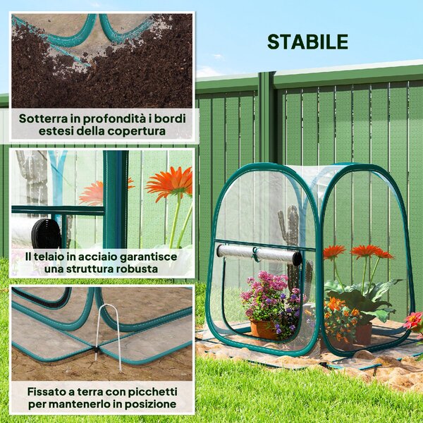VivaGarden Mini Serra Pop Up con Copertura in Plastica Finestra Avvolgibile e Borsa 70x70x80 cm Trasparente - K671CR