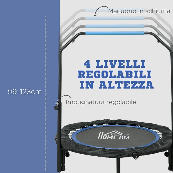 DecHome Mini Trampolino Fitness 102 cm Pieghevole con Manubrio Regolabile in Altezza colore Blu - R4600BU