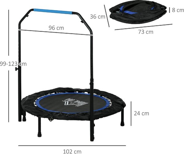 DecHome Mini Trampolino Fitness 102 cm Pieghevole con Manubrio Regolabile in Altezza colore Blu - R4600BU