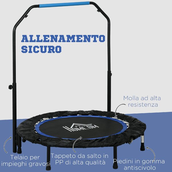 DecHome Mini Trampolino Fitness 102 cm Pieghevole con Manubrio Regolabile in Altezza colore Blu - R4600BU