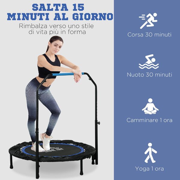DecHome Mini Trampolino Fitness 102 cm Pieghevole con Manubrio Regolabile in Altezza colore Blu - R4600BU