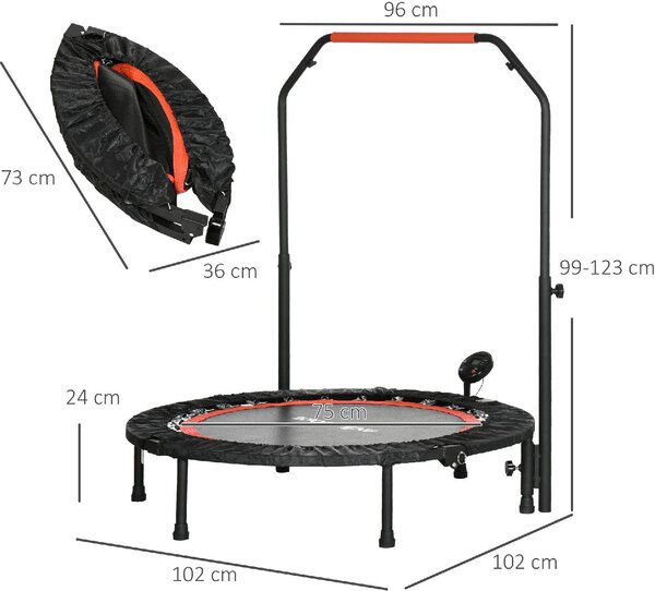 DecHome Mini Trampolino Fitness 102 cm con Manubrio Regolabile Trampolino Elastico Pieghevole colore Nero - R5091BK
