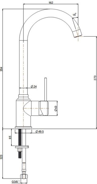 Argo Miscelatore Cucina con Canna a L Rubinetto Monocomando finitura Nero Opaco - 2321J Korea