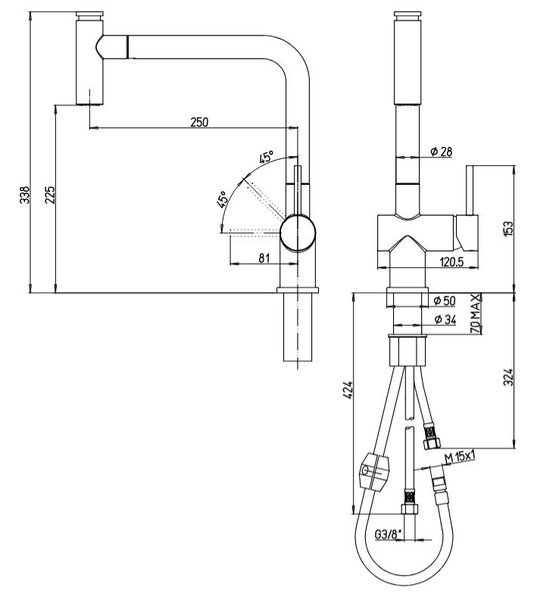 Argo Miscelatore Cucina con Doccetta estraibile Rubinetto Monocomando finitura Cromo - 2485 Imperia