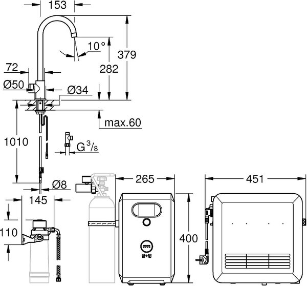 GROHE Miscelatore Cucina Rubinetto Monocomando con Sistema di Depurazione Acqua e Raffreddamento colore Cromo - 31302DC2 Blue Professional