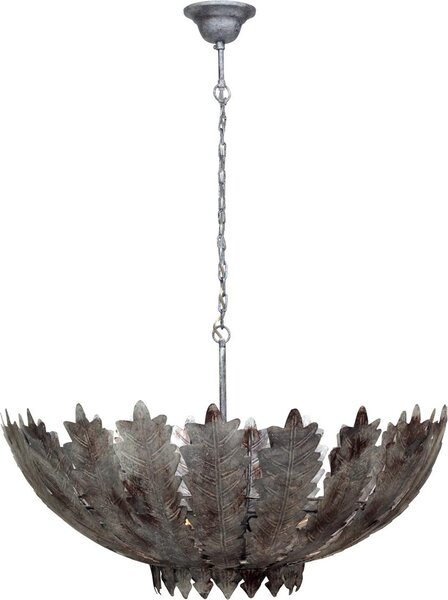 Lampada a sospensione Padiro, 48 x 48 x 23 cm, color argento, realizzata in ferro, con motivo a foglia