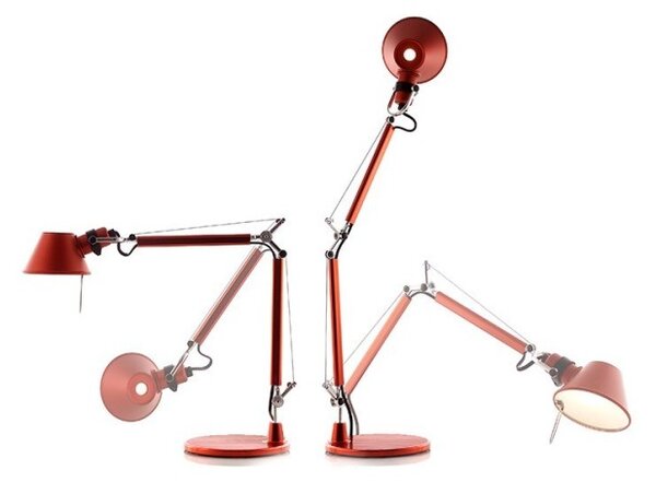 Artemide Tolomeo micro tavolo alogeno rosso metalizzato completa di base