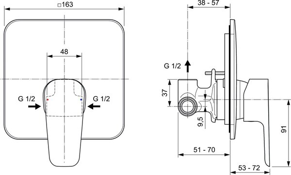 IDEAL STANDARD Miscelatore Doccia Incasso Rubinetto Doccia Monocomando colore Cromato - A7188AA Serie Cerafine D
