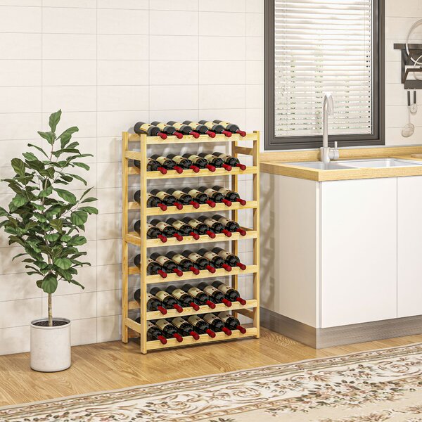 HOMCOM Scaffale Portabottiglie a 7 Livelli per 42 Bottiglie di Vino, Legno di Pino Naturale, 63x25x102cm|Aosom