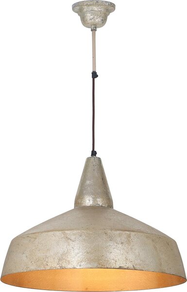 Lampada a sospensione Padiro, 49,5 x 59,5 x 33 cm, color oro, realizzata in ferro, con finitura che richiama l'estetica industriale