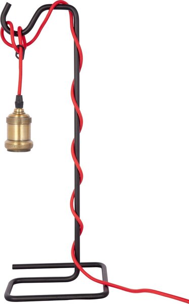 Lampada da tavolo Padiro, 18 x 18 x 49 cm - nera - in ferro - cavo rosso e portalampada aperto - attacco E27