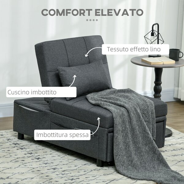 HOMCOM Poltrona Letto Singolo Poltroncina Reclinabile 4-in-1, Grigio | Aosom Italy