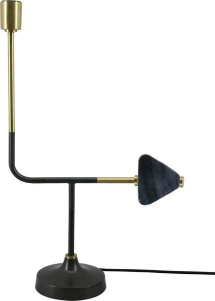 Lampada da tavolo Padiro, dimensioni 36 x 15 x 29 cm, colore nero, realizzata in ferro, con portalampada a vista e dettagli geometrici