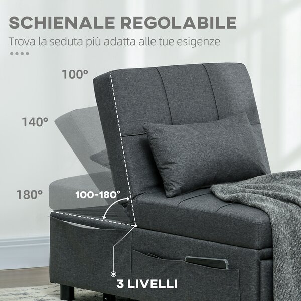 HOMCOM Poltrona Letto Singolo Poltroncina Reclinabile 4-in-1, Grigio | Aosom Italy
