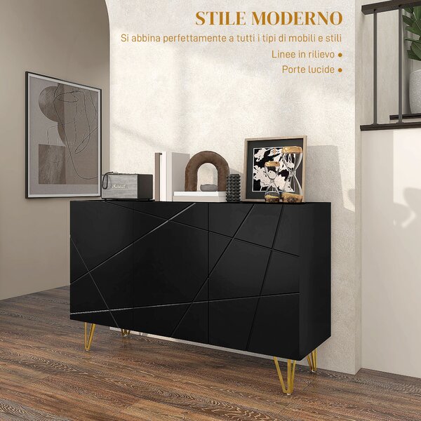 HOMCOM Mobile Contenitore con 2 Armadietti e Ripiano Regolabile, in Truciolato e Metallo, 120x40x75 cm, Nero e Oro|Aosom
