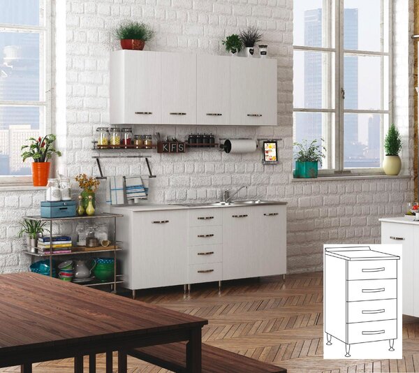 AZUR LINE Mobile Cucina Mobiletto con 4 Cassetti 40x50x85 cm colore Bianco