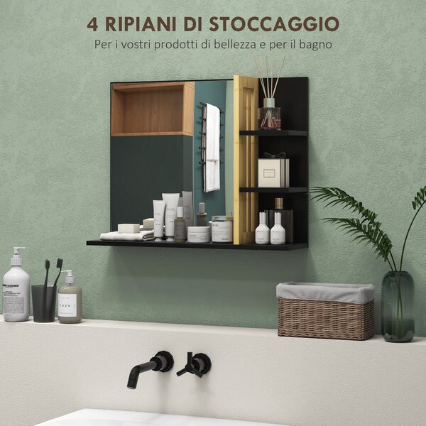 HOMCOM Specchiera Bagno Moderna da Parete a 4 Ripiani in Legno, 45x15x58.5cm, Nero|Aosom