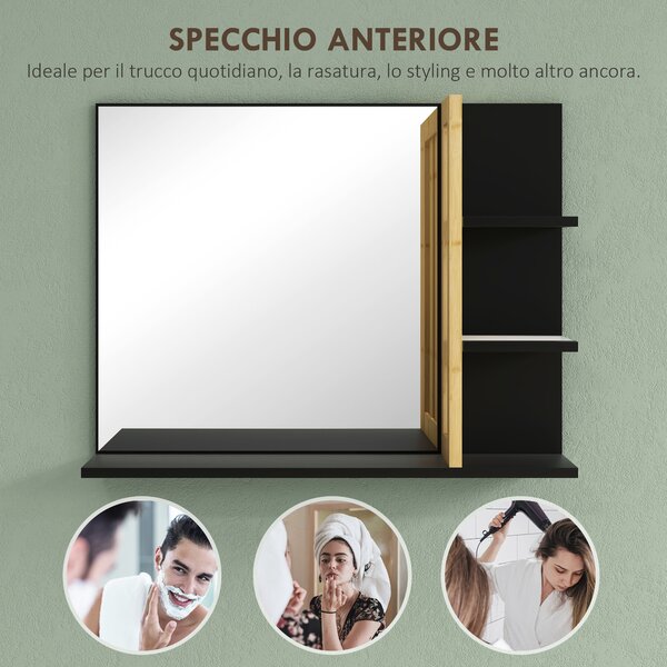 HOMCOM Specchiera Bagno Moderna da Parete a 4 Ripiani in Legno, 45x15x58.5cm, Nero|Aosom