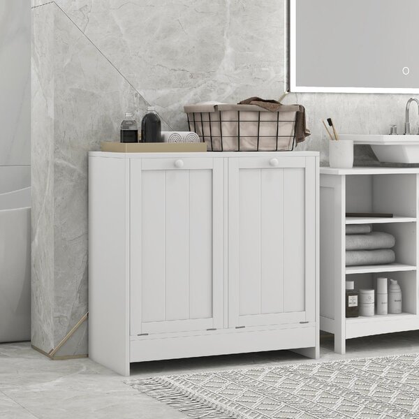 DecHome Mobile Portabiancheria con 2 Scomparti a Ribalta in Legno 66x33x68 cm colore Bianco