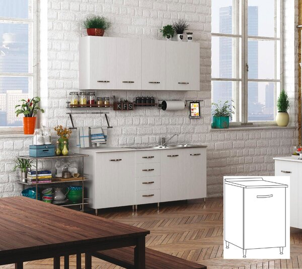 AZUR LINE Mobile Lavello Cucina Sottolavello 1 Anta 40x50x85h cm colore Bianco